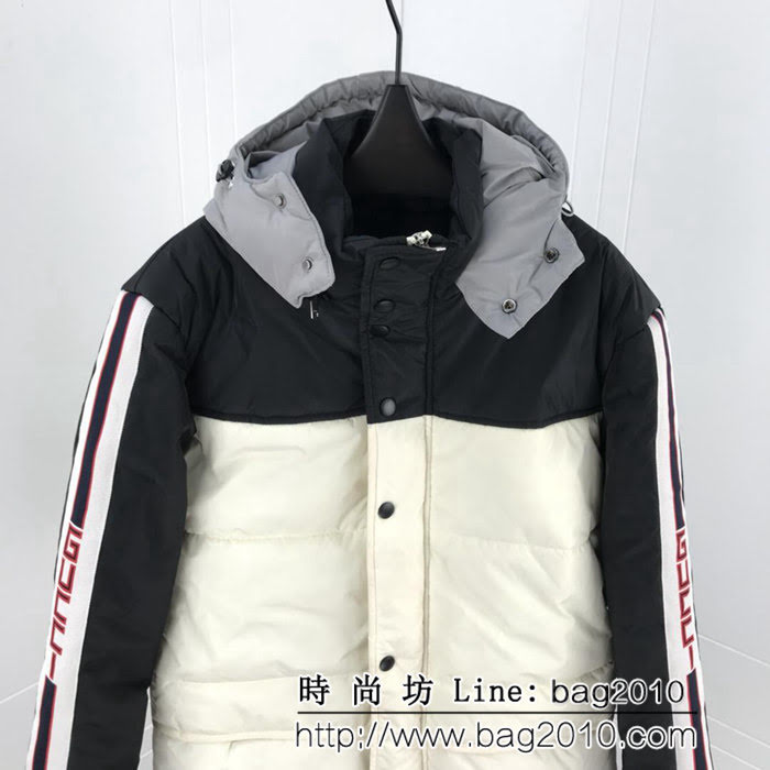 GUCCI古馳 18秋冬最新款 撞色拼接 手臂經典織帶logo 中長款 棉服外套 男女同款 ydi1743